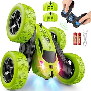 QUNREDA Bestuurbare Auto voor Kinderen vanaf 6 Jaar, 4WD Dubbelzijdige Stunt RC Auto Speelgoed met 360° Rotatie en Koplampen, Verjaardags- en Kerstcadeau voor Jongens van 6 7 8 9 10 11 12 Jaar Groen