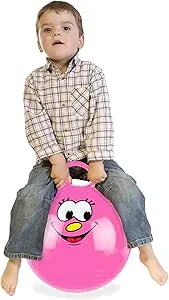 Relaxdays skippybal met smiley, springbal voor kinderen, Ø 45 cm, voor binnen en buiten, tot 150 kg, in het roze