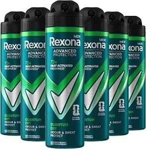 Rexona Men Advanced Protection Quantum Dry Anti-Transpirant Spray, biedt tot 72 uur bescherming tegen zweet en lichaamsgeur - 6 x 150 ml - Voordeelverpakking