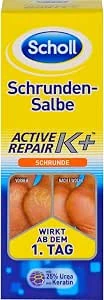 Scholl Rondenzalf Active Repair K+ tegen huidschade aan ruwe, droge en gebarsten hielen, met 25% ureum en keratine, werkt vanaf de eerste dag, 1 x 60 ml voetcrème