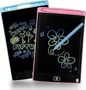 Set van 2 magische tekenborden van 8,5 inch (21,6 cm) voor kinderen, kleurrijk scherm met vergrendelingsfunctie, uitwisbaar lcd-schrijfbord voor verjaardag, kerstcadeau, blauw en roze