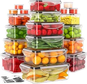Set van 40 vershouddozen met deksel, voorraaddozen (20 containers + 20 deksels), lekvrij, voedselcontainerset voor keuken, BPA-vrij
