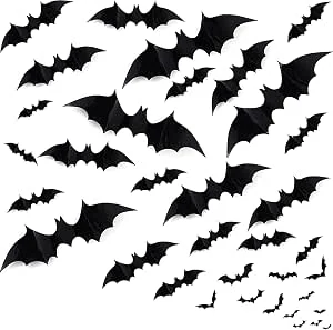 Set van 60 Halloween-vleermuizen, 60 Halloween-decoraties, 4 modellen Halloween-vleermuisdecoraties, Halloween-vleermuizen voor gebruik op muren/kamers/tuin