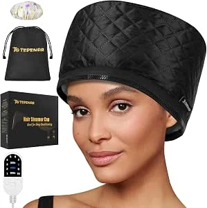 TEPENAR Professionele stoomkap met 10-traps verwarming en 3 timers, elektrische warmtekap voor intensieve haarbehandeling, verzorging voor natuurlijke krullen en afro haar, draagbare warmtekap voor