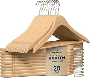Utopia Home - Premium houten kleerhangers (naturel, set van 20)