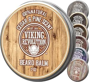 Viking Revolution Beard Balm Cedar & Pine Scent w/Argan & Jojoba Oils - Styles, Strengthens & Softens Beards & Mustaches - Leave in Conditioner Wax for Men