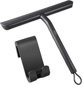 Vinabo Raamwisser met ophanghaak trekker douche douchewisser trekker voor douche raamtrekker douchetrekker anti slip douchewisser (21 cm, zwart)