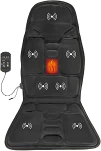 VITALmaxx Massagemat, massagezitkussen met schakelbare warmte, 4 intensiteiten en 8 programma's, massagezitkussen voor dijen, onder- en bovenrug, massagekussen met afstandsbediening