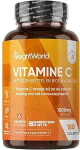 Vitamine C tabletten - 1000 mg - Met Rozenbottel en Bioflavonoïden - 180 vegan tabletten voor 6 maanden voorraad - Vitamine C in de vorm van L-Ascorbinezuur - Van WeightWorld