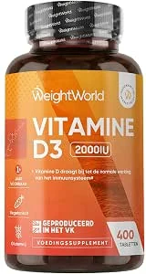 Vitamine D tabletten - 2000 IE vitamine D3 per portie - 400 tabletten voor 1+ jaar voorraad - Gemaakt in het VK - Vegetarisch - Van WeightWorld