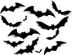 Vleermuis Halloween-decoratie, 3D vleermuis muurstickers, 60 stuks, Halloween-decoratie, zwart, zelfklevende vleermuisstickers voor raam, muur, deur, feestdecoratie voor thuis, raam, glas