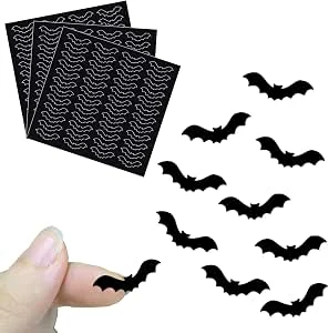 Vleermuisstickers, 144 stuks vleermuisstickers, zelfklevend, zwarte vleermuizen, feeststickers, kleine vleermuisstickers, Halloween-feestdecoratie