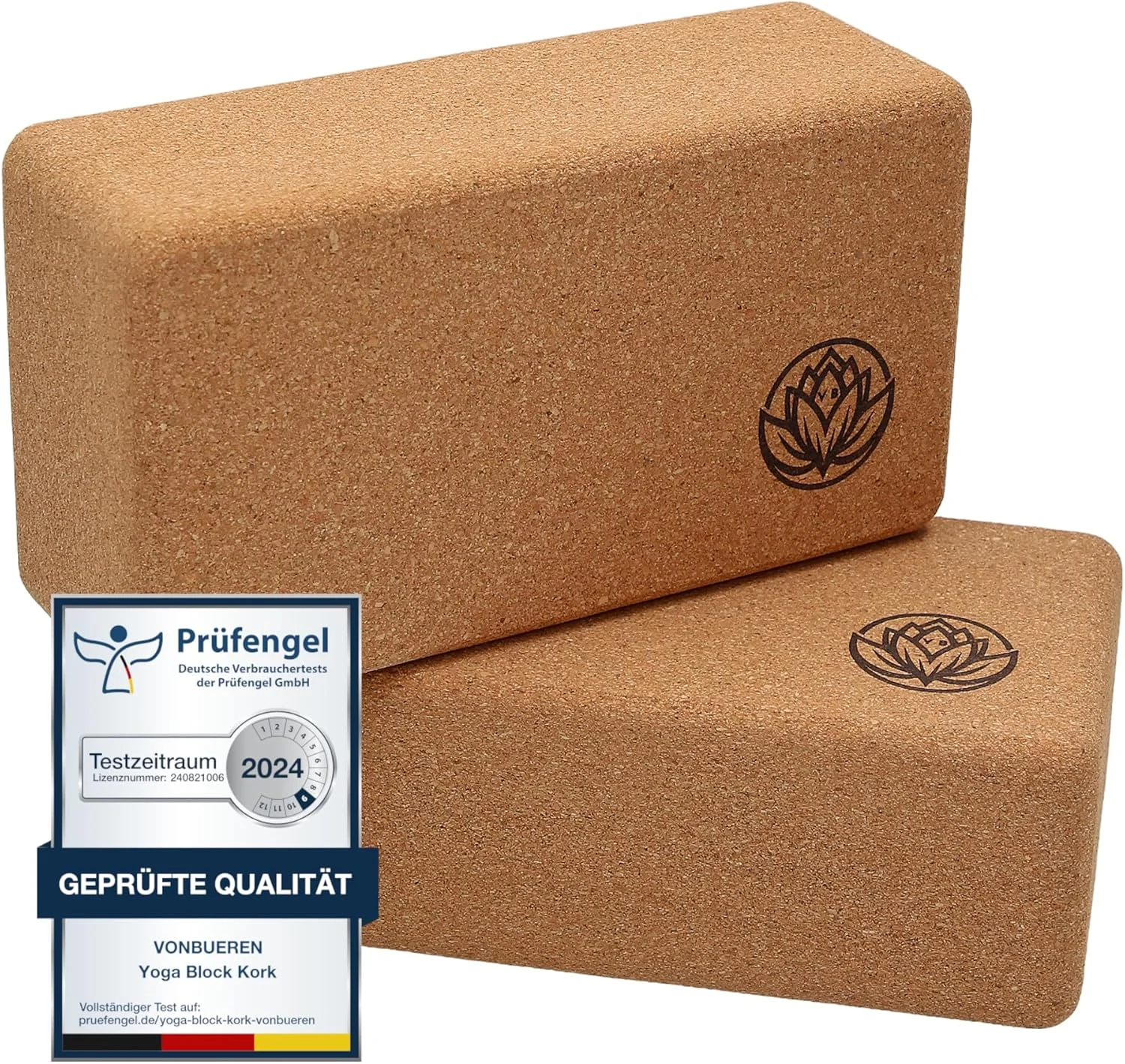 VonBueren 2x yogablokken van kurk, yogablok, yoga blok, 22 x 12 x 7,5 cm