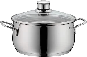 WMF Diadem Plus Kookpan 20 cm, glazen deksel, pan 20 cm, braadpan, inductie 3 l, grote Cromargan roestvrij staal, gepolijst, pastapan ongecoat