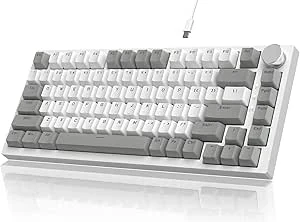 YINDIAO Ajazz AK820 Mechanisch Toetsenbord met Knop,75% ANSI-Indeling,81 Toetsen Bedraad Gamingtoetsenbord,5 Geluidsabsorberend Schuim,Hot-Swappable,Rode Schakelaar,Wit Licht,voor PC,MAC (Grijs&Wit)