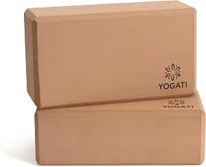 YOGATI® Yogablok Set van 2 | Yogablokken van hoge dichtheid EVA-schuim voor beginners | Antislip ondersteuning voor stretching | Ideaal voor thuis en studio yogabeoefening. Bruin