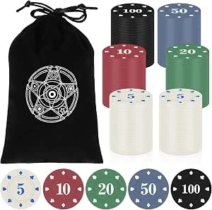Zocipro 120 Stuks Pokerchips met Waarden, Poker Fiches Set met Zwarte Fluwelen Zakje, Casinochips voor Poker, Blackjack, Spelletjesavond & Partybenodigdheden