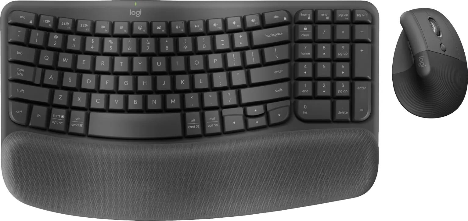 Logitech Wave Keys Draadloos Ergonomisch Toetsenbord + Logitech Lift Ergonomische Muis