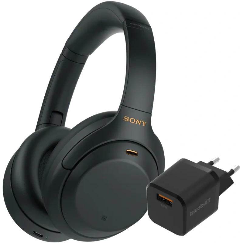 Sony WH-1000XM4 Zwart + BlueBuilt Quick Charge Oplader met Usb A Poort 18W Zwart