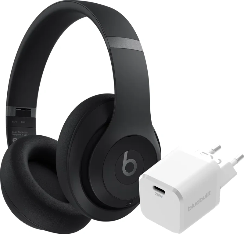 Beats Studio Pro Zwart + BlueBuilt Power Delivery Oplader met Usb C Poort 20W Wit