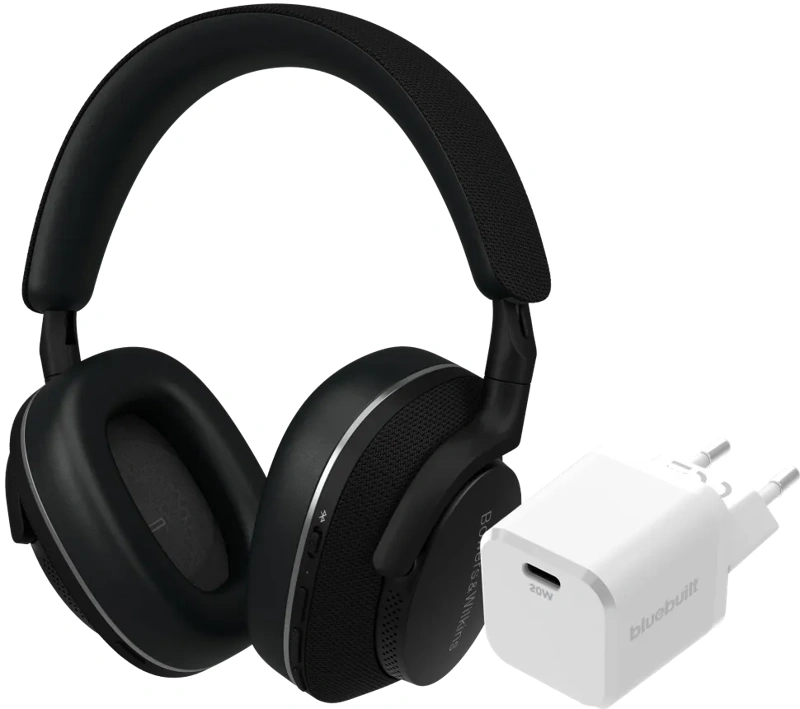 Bowers & Wilkins Px7 S2e Zwart + BlueBuilt Power Delivery Oplader met Usb C Poort 20W Wit