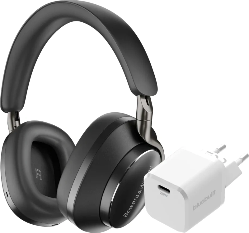 Bowers & Wilkins Px8 Zwart + BlueBuilt Power Delivery Oplader met Usb C Poort 20W Wit