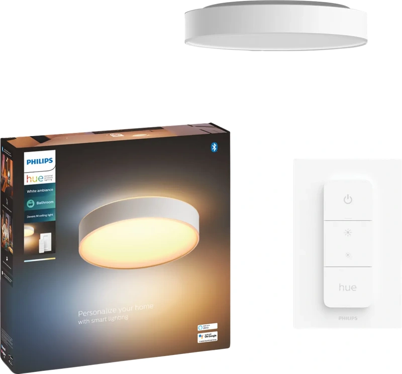 Philips Hue Devere M White Ambiance badkamerplafondlamp Wit + dimmer