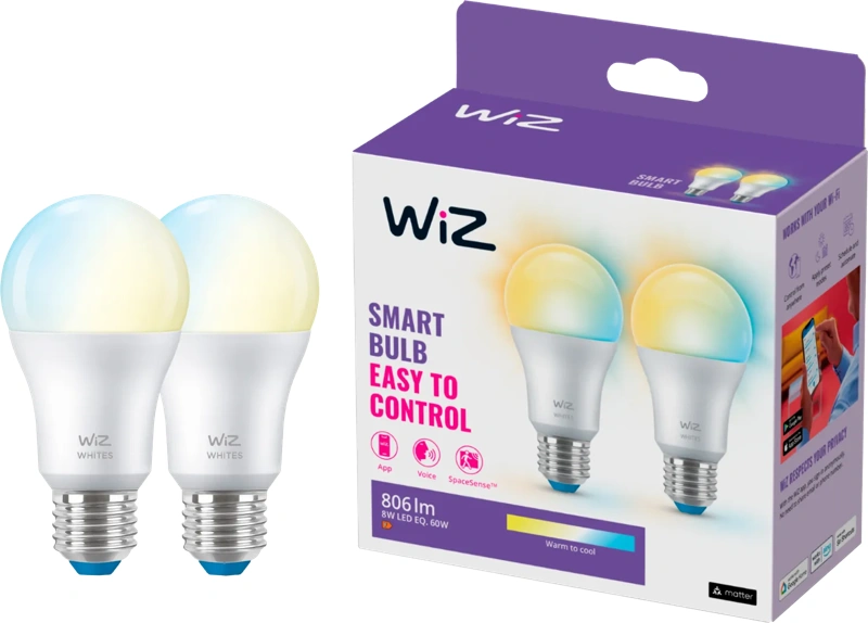 WiZ Smart Lamp 2-pack - Warm tot Koelwit Licht - E27 Mat