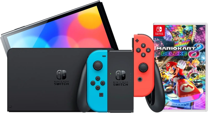 Nintendo Switch OLED Blauw Rood + Mario Kart 8 Deluxe