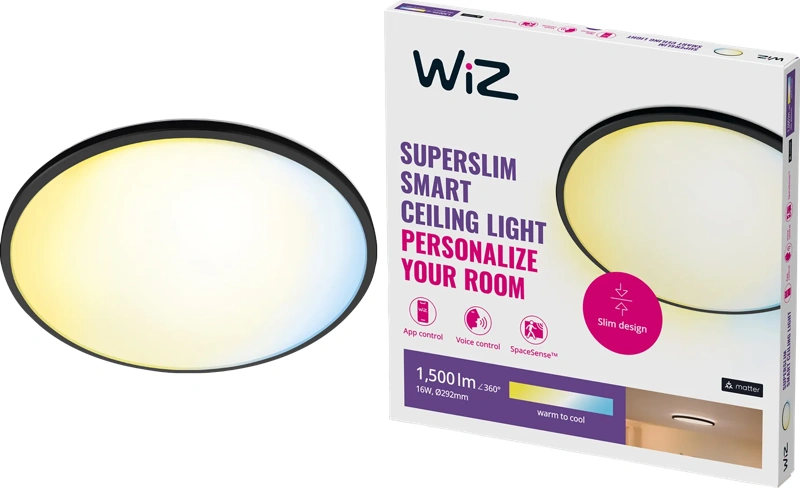 WiZ Plafondlamp SuperSlim - alle tinten wit licht - zwart