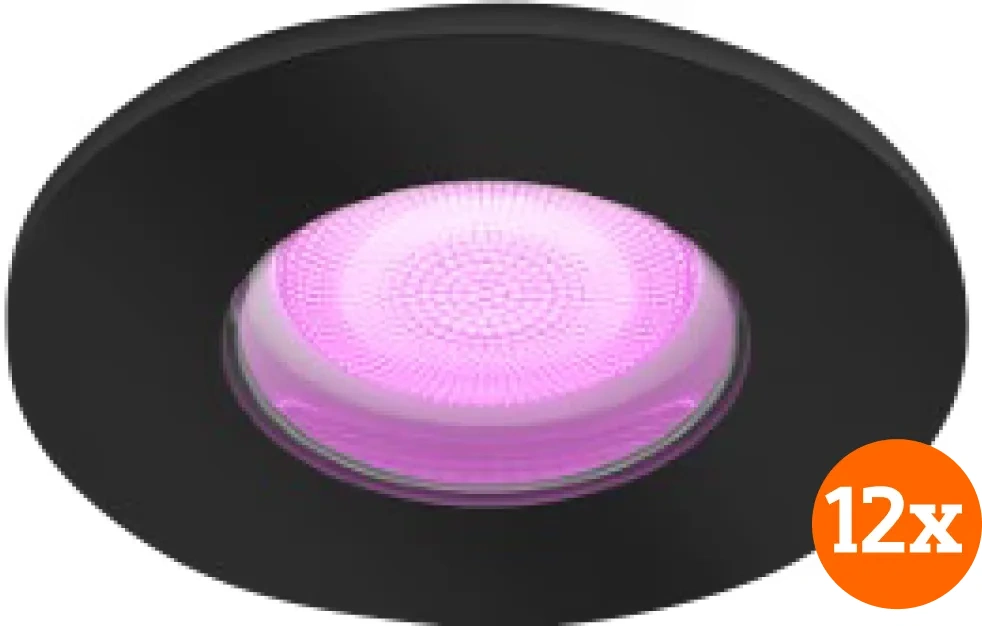 Philips Hue Xamento badkamer inbouwspot White and Color - Zwart - Rond 12-pack