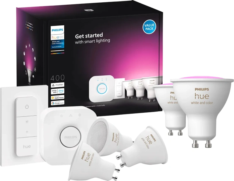 Philips Hue White and Color GU10 Starter Pack - 5 lampen + Bridge + Dimmer