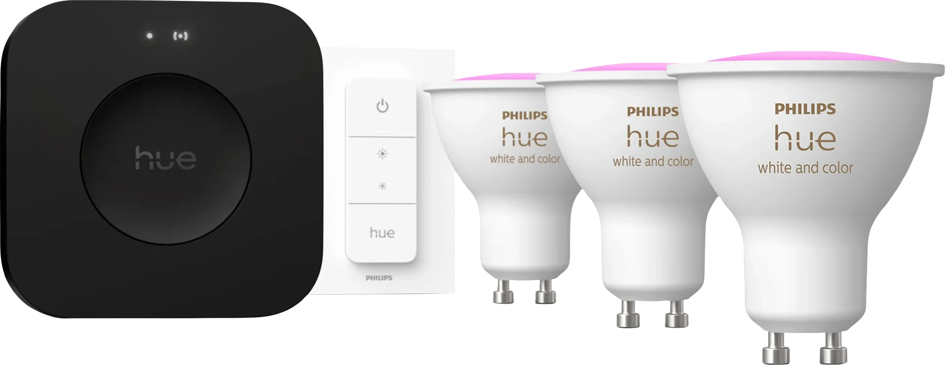 Philips Hue White and Color Starter Pack GU10 3-pack + Bridge Pro + dimmer