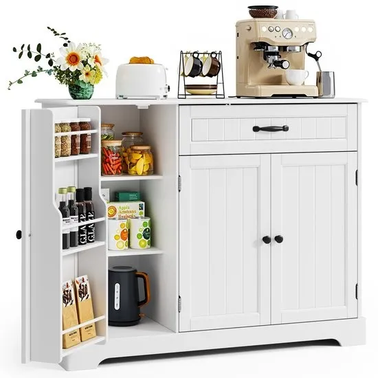 Xbro Keukenkast met 1 Lade en 3 Deuren – Buffetkast met Verstelbare Planken en Open Vak – Voor Keuken,Eetkamer of Woonkamer – 105 x 40 x 84 cm – Wit