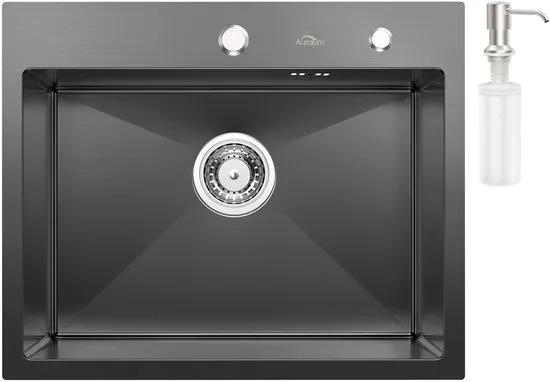 Auralum max Spoelbak 55 x 45 - Spoelbak Keuken RVS - Spoelbak Met Kraangat - Spoelbakken Keuken - Spoelbak met Afdruipgedeelte - Antraciet