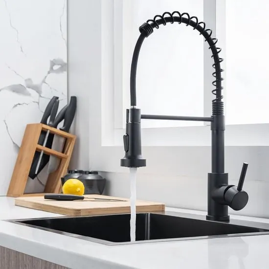 Keukenkraan met Uittrekbare Uitloop - Zwarte Keukenkraan - Mengkraan Keuken - Keuken Kraan LOMAZOO - Sapphire