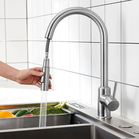 CECIPA max Keuken Kraan - Keukenkraan Met Uittrekbare Uitloop - 2 straalsoorten Spoelmengkraan - 360° graden draaibaar - keukenkranen Zilver