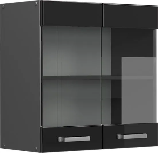 Vicco R-Line Glazen keukenkast – 60 cm Zwart hoogglans