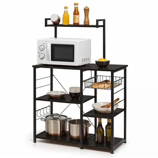 Goliving Keukenkast – Keukenrek Staand – Magnetronkast – Organizer – Metaal – Hout – 90 x 40 x 132 cm – Zwart