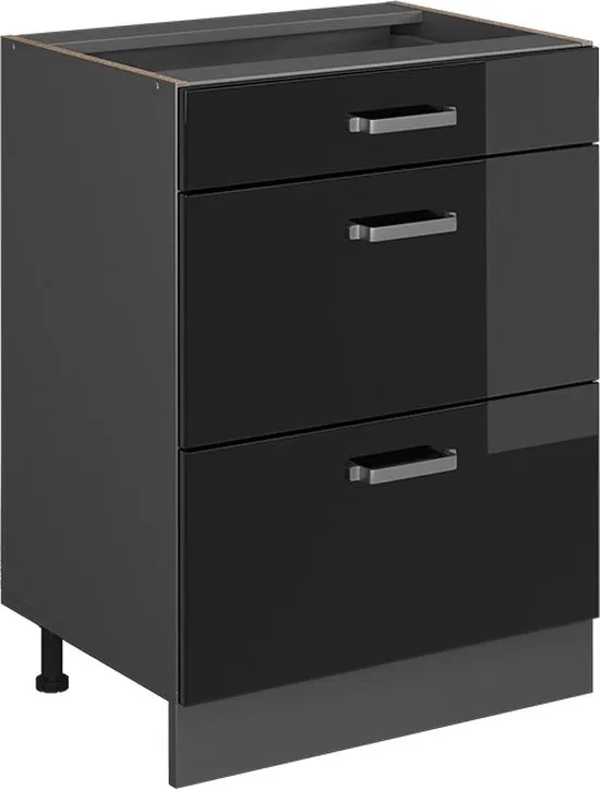 Vicco R-Line Keukenonderkast – 60 cm met laden, zonder werkblad Zwart hoogglans