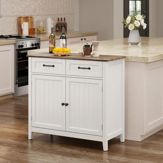 Xbro Keukenkast met 2 Laden en 2 Deuren – Buffetkast met Werkblad – Dressoir voor Keuken, Woonkamer of Eetkamer – 90x40x81 cm – Grijs Tafelblad