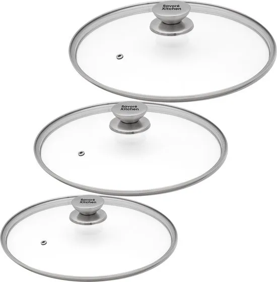Savoré Kitchen Pannendeksel Set 3-delig - Deksel voor koekenpan Ø 20, 24, 28 cm - RVS - Glas