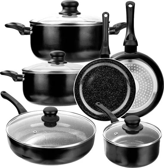 CeraFusion Keramische Pannenset 10-delig - Set met Koekenpannen, Hapjespan, kookpotten - Inductie Pannen - Pannensets Aluminium