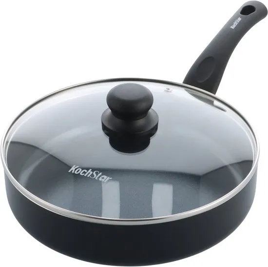 Kochstar Essenz Keramische Hapjespan met deksel - 26cm - 3L - PFAS-vrij - Inductie hapjespan - Inductie pan - Keramische anti-aanbaklaag - Koelgreep - Ovenbestendig tot 130° C - Zwart