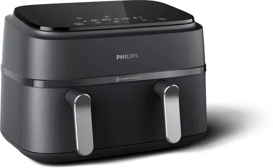 Philips 3000 Series Dual Airfryer - NA351/00 - Dubbele Mand - 9L - Tot 6 Personen - Zwart/Zilver