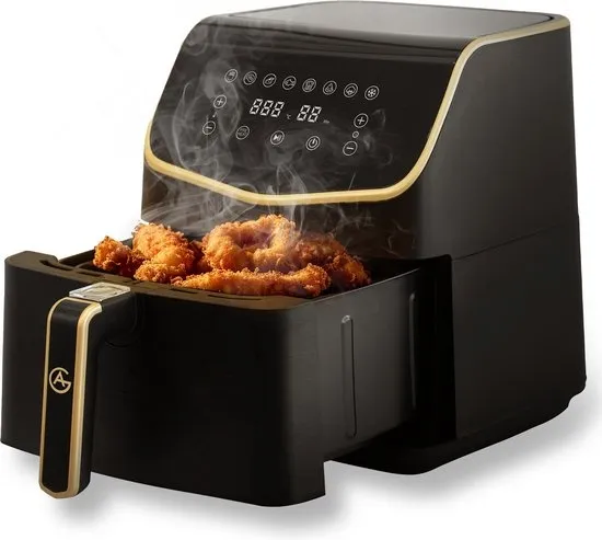 AG Airfryer XXL Premium- Luchtfriteuse - Anti-aanbak - Tot 8 personen- Uitneembare Bak - Vaatwasserbestendig - Met Receptenboek - Extreem Stil- Snelkooktechnologie - Digitaal Display - Tot 200°C - 8 Voorgeprogrammeerde standen. 5.5L Zwart