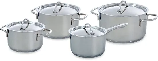 BK Profiline Pannenset 4-delig - 16/18/20cm - Zonder PFAS-vrije antikleeflaag - Pannenset inductie - RVS kookpan - Ovenbestendig tot 160°C - Met deksel - Zilver