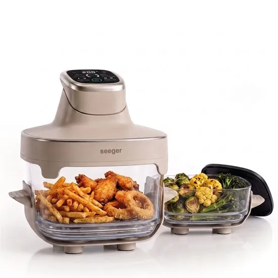 Seeger ClearFry - Glazen Airfryer - 6 Programma's - PFAS-Vrij - 60°C Tot 200°C - 2.5L + 4.5L Glazen Containers - Beige