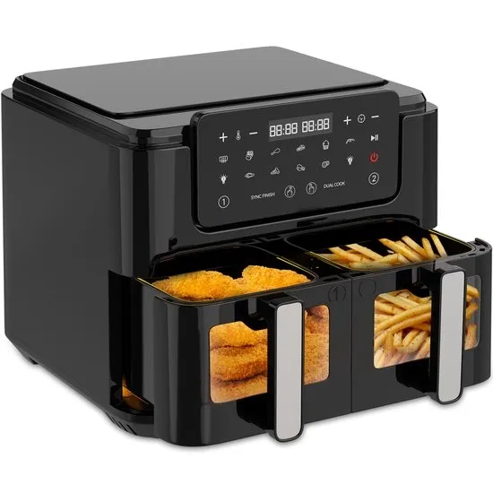 Strex Airfryer XXL 10L - Dubbele Airfryer met 2 Lades 2500W - Heteluchtfriteuse voor Gezin - 10 Kookprogramma's