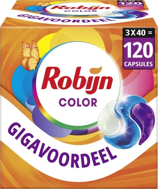 Robijn Wasmiddel - 3-in-1 Wascapsules - Color - 3 x 40 stuks - 120 Wasbeurten - Voordeelverpakking